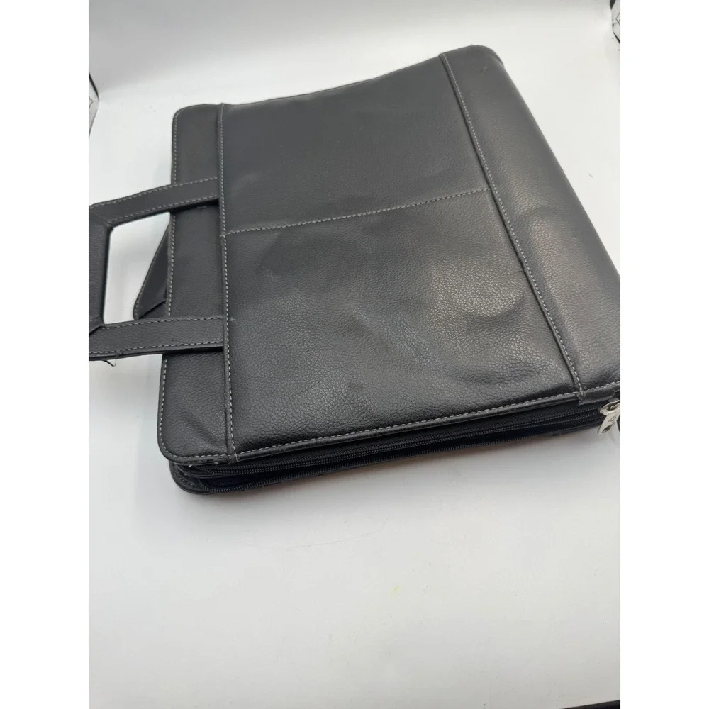 Samsonite Black Faux Leather 3 Ring Binder Portfolio Briefcase with Calculator